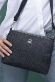 Benetton Siyah Monogram Eskitme Kadın Çapraz Çanta BNT 1275 - 3