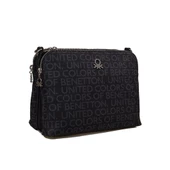 Benetton Siyah Monogram Eskitme Kadın Çapraz Çanta BNT 1275 - 1