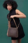 Benetton Kahverengi Monogram Eskitme Kadın Çapraz Çanta BNT 1298 - 3