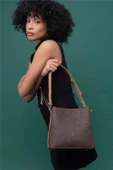 Benetton Kahverengi Monogram Eskitme Kadın Çapraz Çanta BNT 1298 - 2