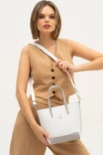 Benetton Beyaz Monogram Eskitme Kadın El Çantası BNT 1331 - 3