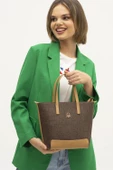 Benetton Kahverengi Monogram Eskitme Kadın El Çantası BNT 1331 - 3
