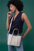 Benetton Bej Monogram Eskitme Kadın El Çantası BNT 1317 - 2