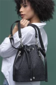 Benetton Siyah Monogram Eskitme Kadın Kol Çantası BNT 1313 - 2