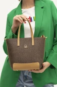 Benetton Kahverengi Monogram Eskitme Kadın El Çantası BNT 1331 - 2