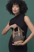Benetton Kahverengi Monogram Eskitme Kadın Küçük El Çantası BNT 1329 - 2
