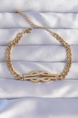 MuI MuI 316L Çelik Gold Renk Zirkon Taşlı Kemer Tokası Model Zincir Bileklik - 1