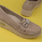 Trend Adımlar Krem Denim Comfort Fiyonklu Dolgu Topuk Kadın Ayakkabı - 6