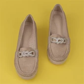 Trend Adımlar Krem Denim Comfort Fiyonklu Dolgu Topuk Kadın Ayakkabı - 5