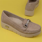 Trend Adımlar Krem Denim Comfort Dolgu Topuk Kadın Ayakkabı - 6