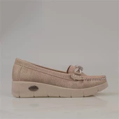 Trend Adımlar Krem Denim Comfort Fiyonklu Dolgu Topuk Kadın Ayakkabı - 2