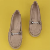 Trend Adımlar Krem Denim Comfort Dolgu Topuk Kadın Ayakkabı - 5