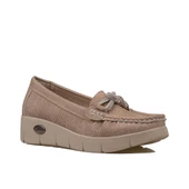 Trend Adımlar Krem Denim Comfort Fiyonklu Dolgu Topuk Kadın Ayakkabı - 1