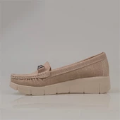 Trend Adımlar Krem Denim Comfort Dolgu Topuk Kadın Ayakkabı - 3