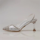 Trend Adımlar Gümüş Crystal Kadın Taşlı Şeffaf Yanlı Klasik Ayakkabı - 3