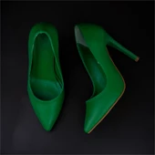 Trend Adımlar Yeşil Kadın İnce Topuklu Sivri Burun Stiletto thumbnail 6