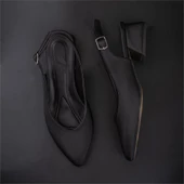 Trend Adımlar Siyah Satin Glow Kadın Sivri Burun Arkası Açık Ayakkabı thumbnail 6