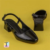 Trend Adımlar Siyah Rugan Kadın Arkası Açık Klasik Ayakkabı - 6