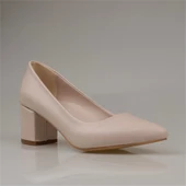 M2S Krem Kare Topuk Kadın Sade Klasik Ayakkabı thumbnail 2