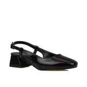 Trend Adımlar Siyah Rugan Kadın Arkası Açık Klasik Ayakkabı - 1