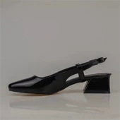 Trend Adımlar Siyah Rugan Kadın Arkası Açık Klasik Ayakkabı - 3