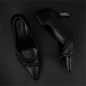 Trend Adımlar Siyah Chic Fol Kadın Büzgülü Sivri Burun Klasik Ayakkabı - 6