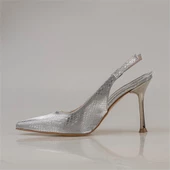 Trend Adımlar Gümüş Elegance Satin Kadın Parlak Saten Klasik Ayakkabı - 3