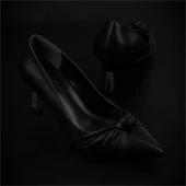 Trend Adımlar Siyah Chic Fol Kadın Büzgülü Sivri Burun Klasik Ayakkabı - 5