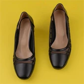 Trend Adımlar Siyah Özel Üretim Kadın Parlak Desen Klasik Ayakkabı - 5