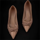 Trend Adımlar Kahverengi Chic Fol Kadın Büzgülü Sivri Burun Klasik Ayakkabı thumbnail 5