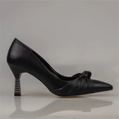 Trend Adımlar Siyah Chic Fol Kadın Büzgülü Sivri Burun Klasik Ayakkabı - 2