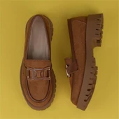 Trend Adımlar Taba Chic Belle Tokalı Kadın Süet Oxford Ayakkabı - 5
