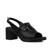 Trend Adımlar Siyah Oval Glam Kadın Kalın Topuklu Casual Sandalet thumbnail 1