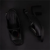 Trend Adımlar Siyah Oval Glam Kadın Kalın Topuklu Casual Sandalet thumbnail 6