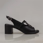 Trend Adımlar Siyah Oval Glam Kadın Kalın Topuklu Casual Sandalet thumbnail 2