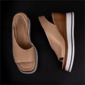 Trend Adımlar Kahverengi Soft Leather Kadın Dolgu Topuk Sandalet - 6