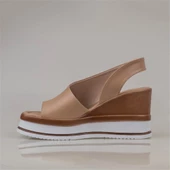 Trend Adımlar Kahverengi Soft Leather Kadın Dolgu Topuk Sandalet - 3
