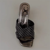 Trend Adımlar Platin Shin Taş İşlemeli Şeffaf Topuk Kadın Klasik Terlik - 5