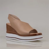 Trend Adımlar Kahverengi Soft Leather Kadın Dolgu Topuk Sandalet - 2