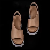 Trend Adımlar Kahverengi Soft Leather Kadın Dolgu Topuk Sandalet - 5
