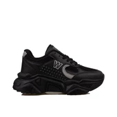 Trend Adımlar Siyah Worting Kadın Kalın Taban Sneaker - 1