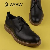 Slayka Siyah Rubber Erkek Hakiki Deri Klasik Ayakkabı thumbnail 8