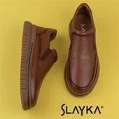 Slayka Taba Stone Hakiki Deri Erkek Bağcıksız Casual Ayakkabı - 7