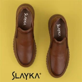 Slayka Taba Stone Hakiki Deri Erkek Bağcıksız Casual Ayakkabı - 5