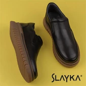 Slayka Siyah Stone Hakiki Deri Erkek Bağcıksız Casual Ayakkabı - 6
