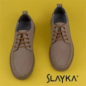 Slayka Bej Dignity Hakiki Nubuk Deri Bağcıklı Casual Ayakkabı - 5