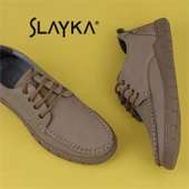 Slayka Bej Dignity Hakiki Nubuk Deri Bağcıklı Casual Ayakkabı - 7