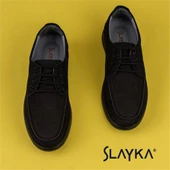 Slayka Siyah Hafif Hakiki Nubuk Deri Bağcıklı Casual Ayakkabı thumbnail 5