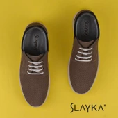 Slayka Kahverengi Hakiki Nubuk Deri Bağcıklı Gündelik Ayakkabı - 4