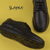 Slayka Siyah Hafif Hakiki Deri Bağcıklı Casual Ayakkabı thumbnail 6